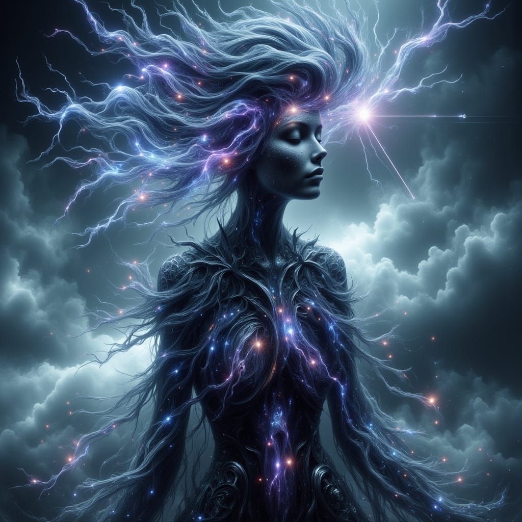 Thunder and Lightning Woman: Biomechanical Futuristic Art