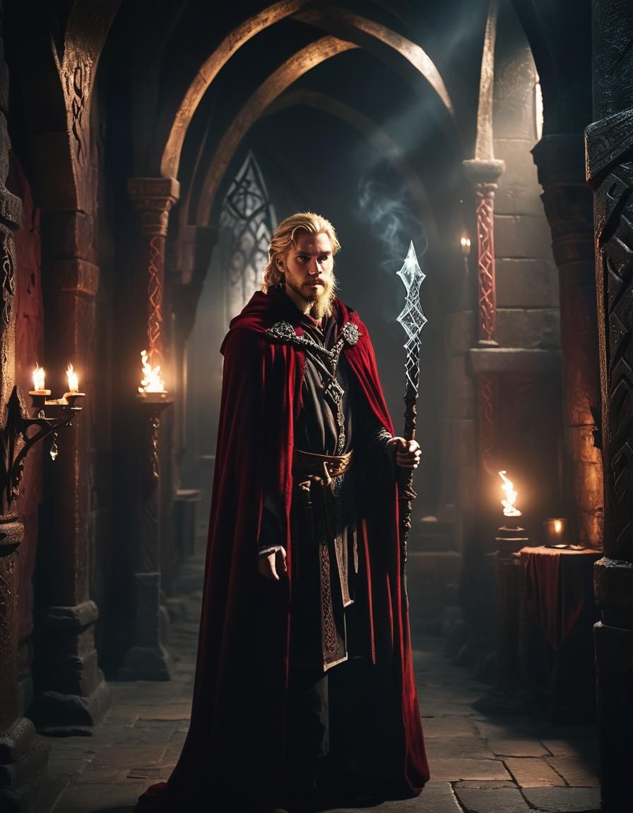 Young Wizard in Rune-Infused Dungeon, Film Noir