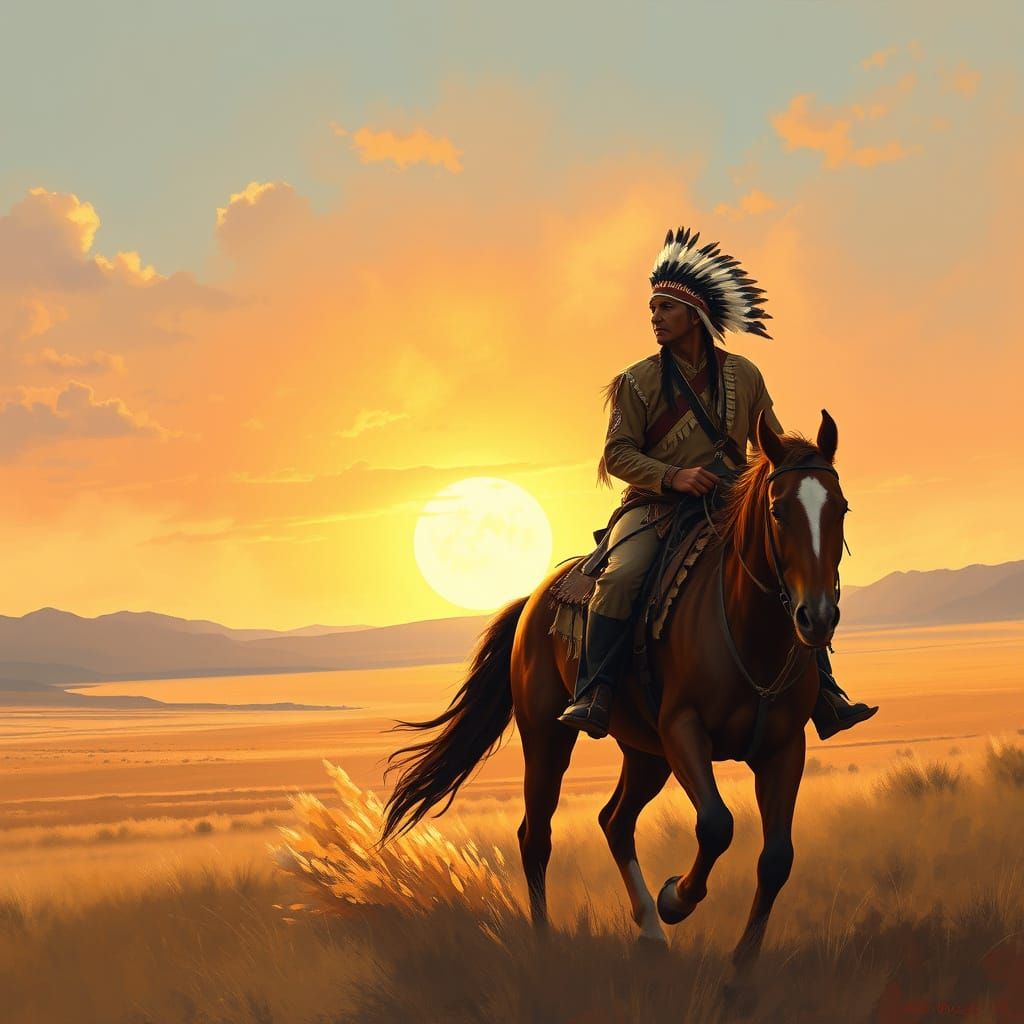 Native American Warrior Rides Across Sun-Drenched Plains in ...