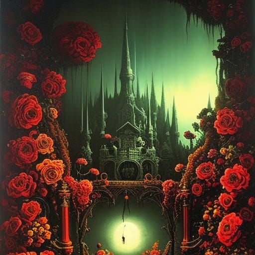 Macabre Roses and Skulls in Bizarre Horror Style