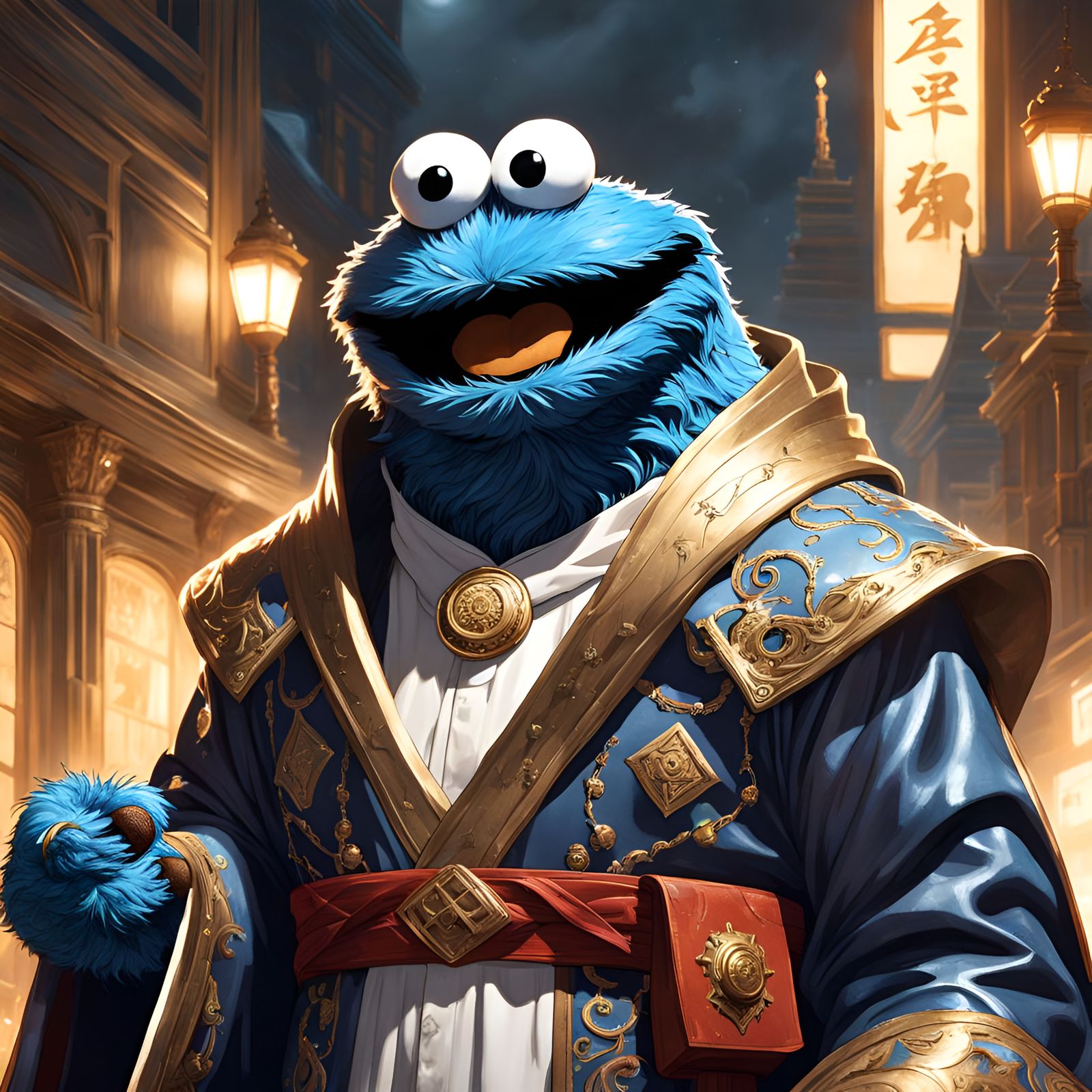 Anime Cookie Monster Portrait in Fantasy Setting