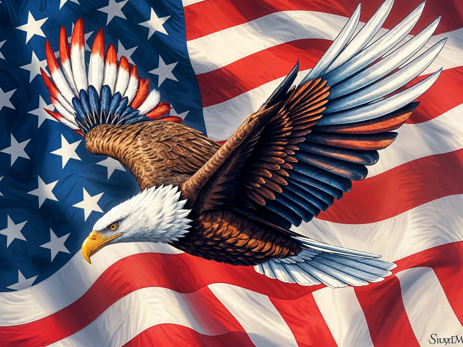 American Bald Eagle with Flag Feathers