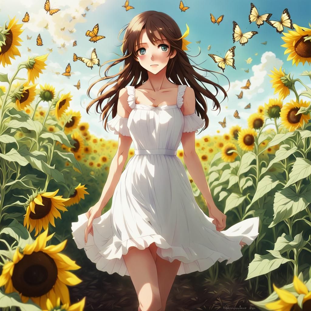 Anime Style Sunflower Field Scene