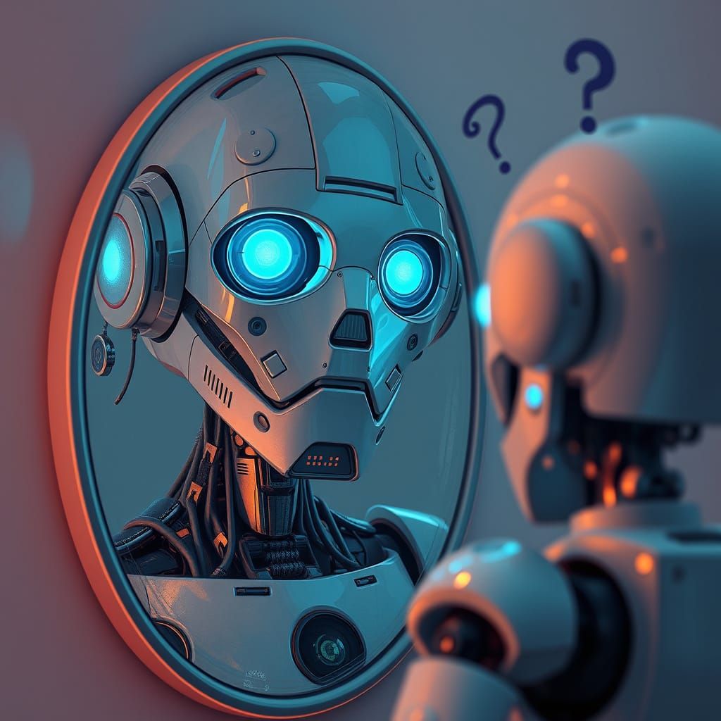 Confused Robot Gazing into a Mirror