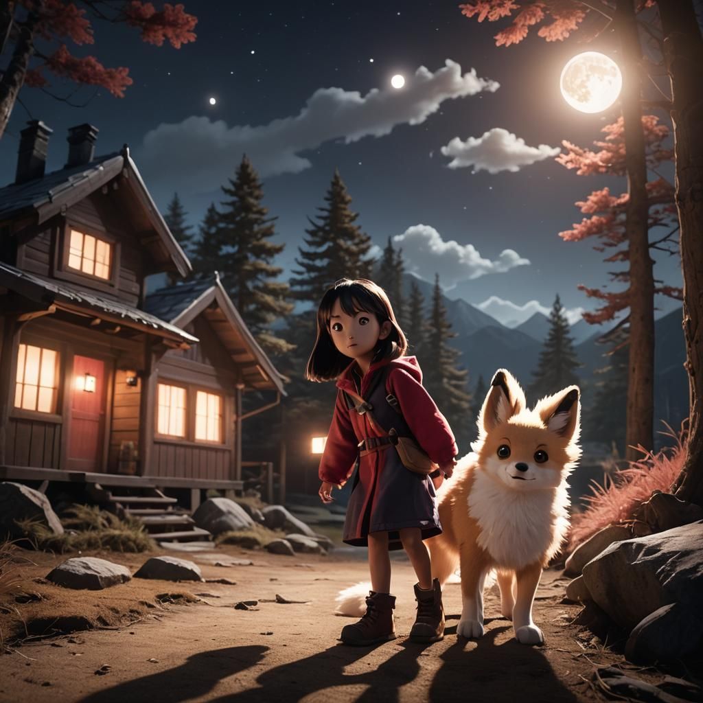 Mysterious Moonlit Encounter with Nine-Tailed Fox