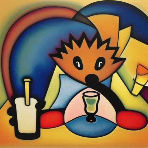 Hedgehog Enjoys Beer: Kandinsky-Inspired Abstract Art