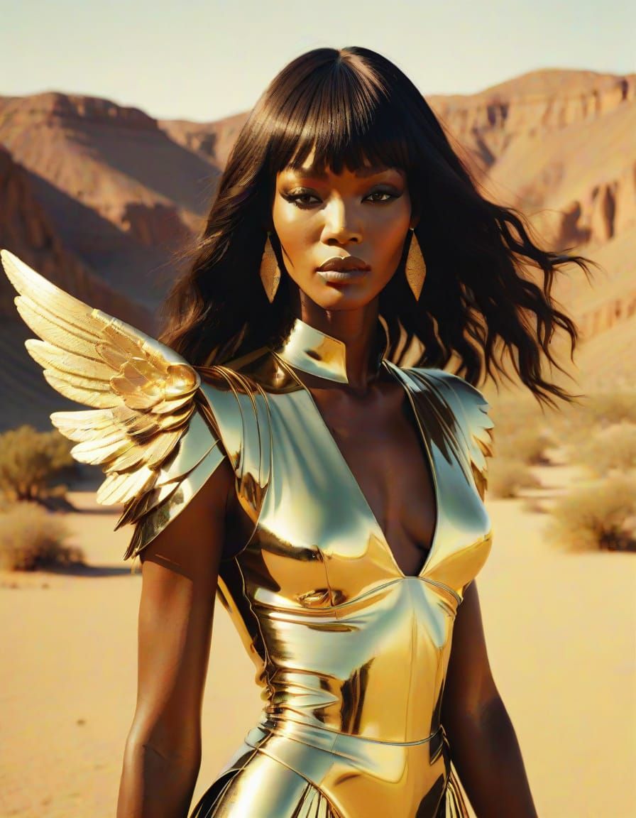 Golden Desert Goddess with Angelic Wings