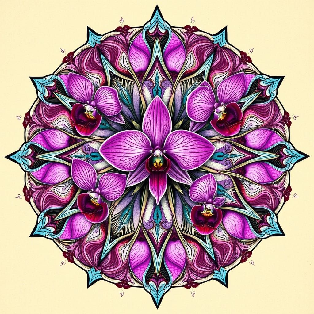Lavender Dream Mandala with Exotic Orchids