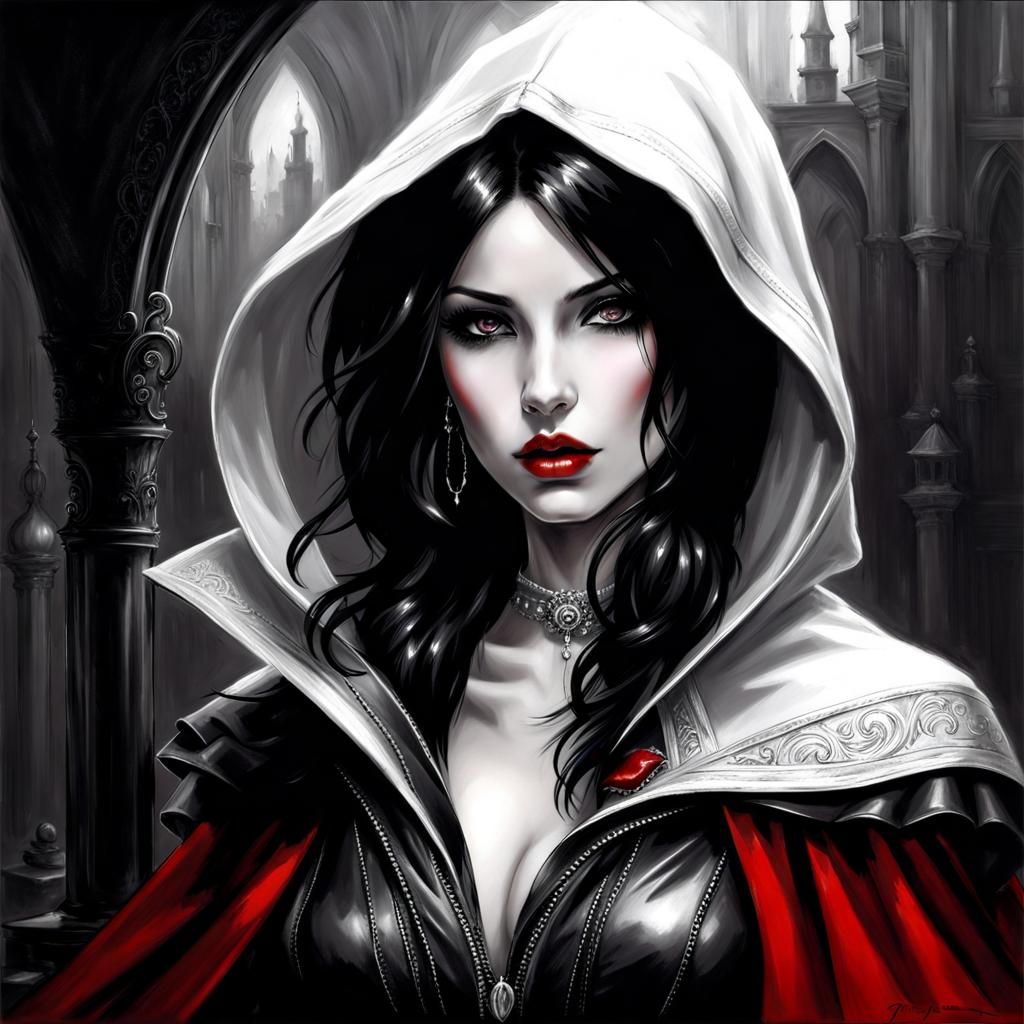 Gothic Lady Portrait in Black and White