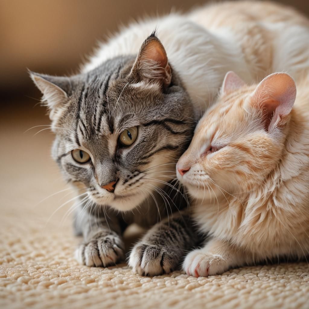 Cute Cat Massages Mouse in Macro Photography