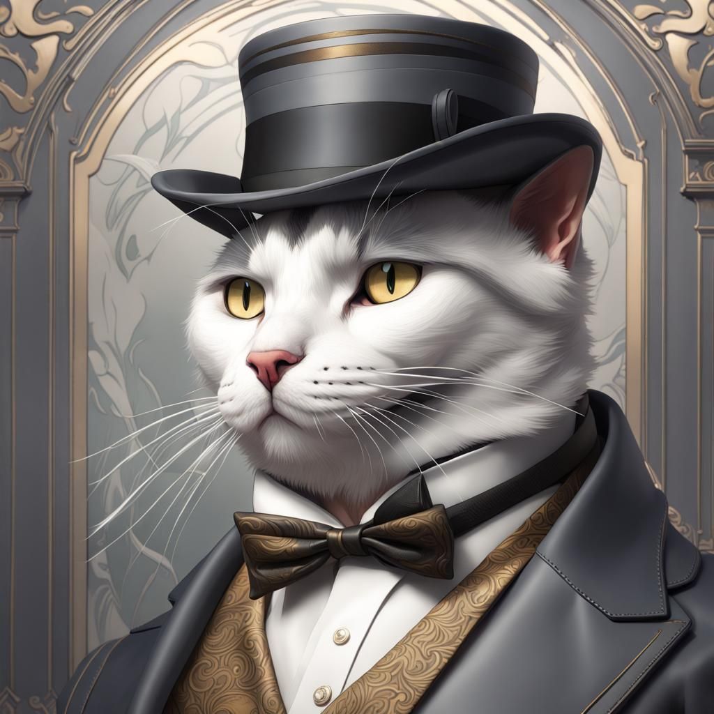 Cat as Hercule Poirot: Detailed Digital Portrait