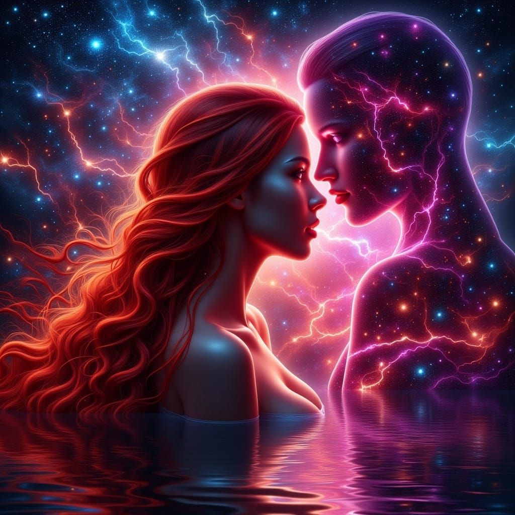 Galactic Reflection: Woman and the Cosmic Lake