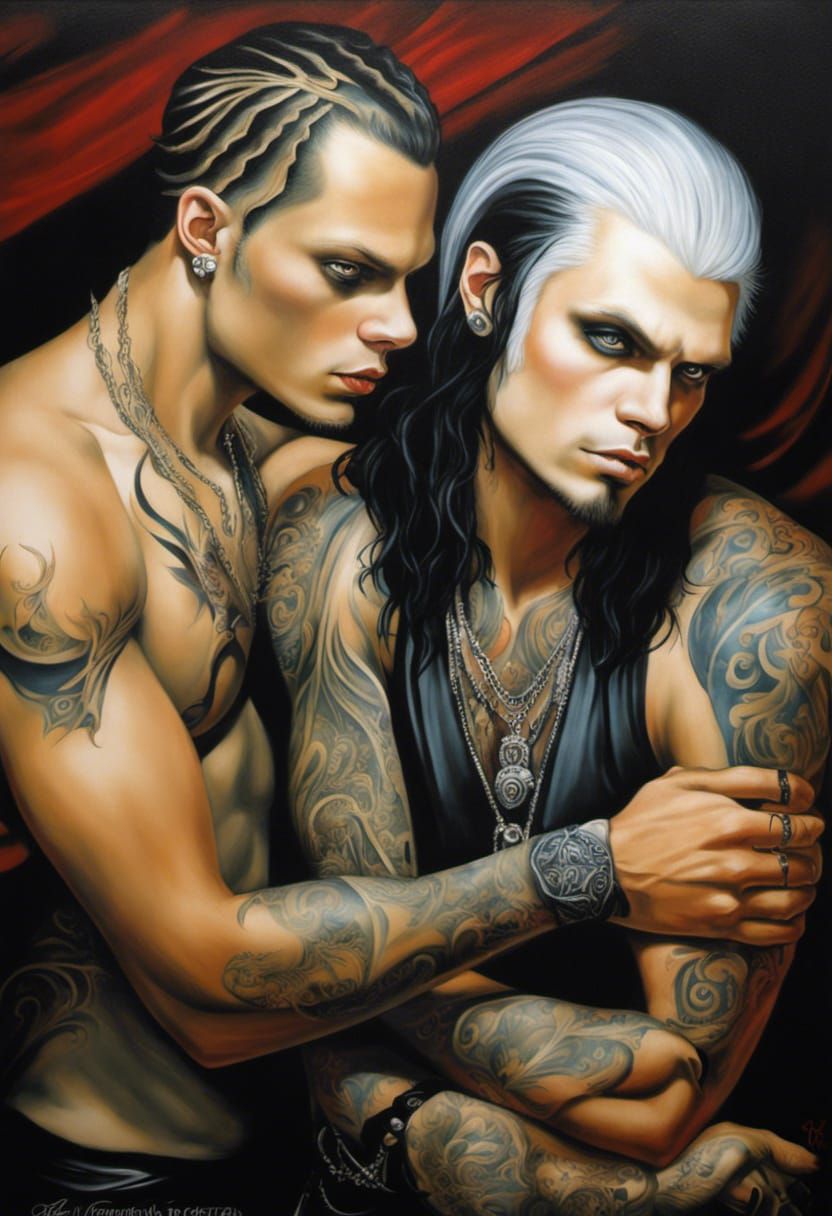 Gothic Man with Tattoos, Acrylic Painting Style