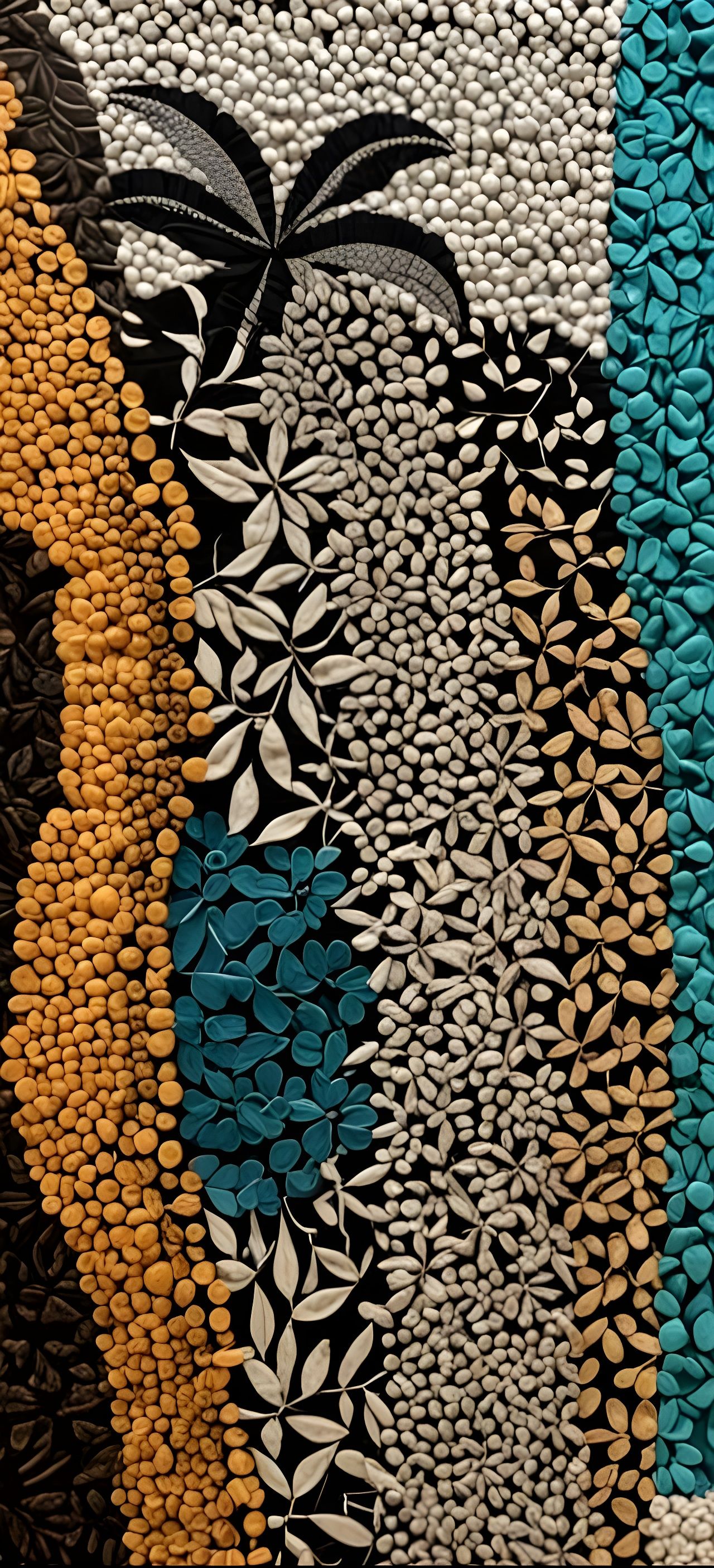 Abstract Textile Art Piece with Organic Leaf Patterns