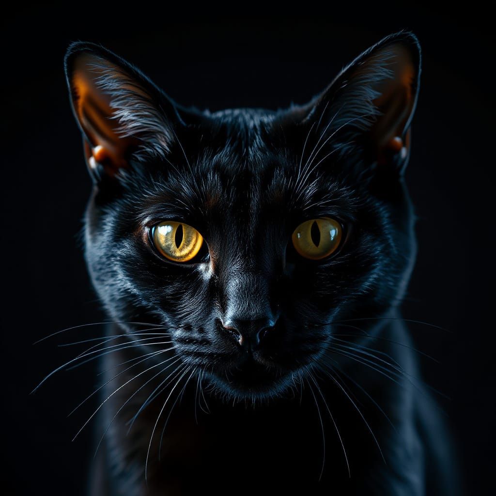 Piercing Black Cat Eyes in Dramatic Lighting