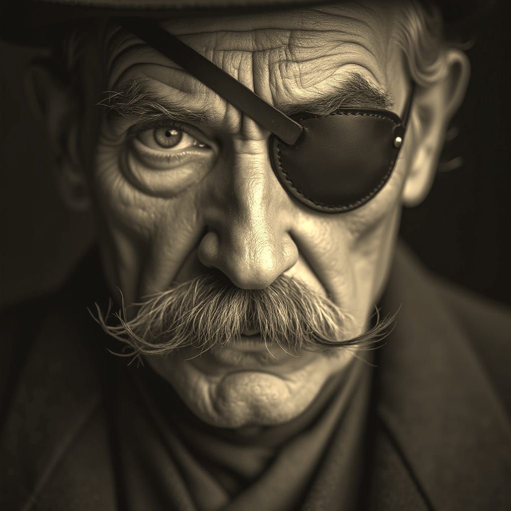 Victorian Man with Eye Patch Portrait