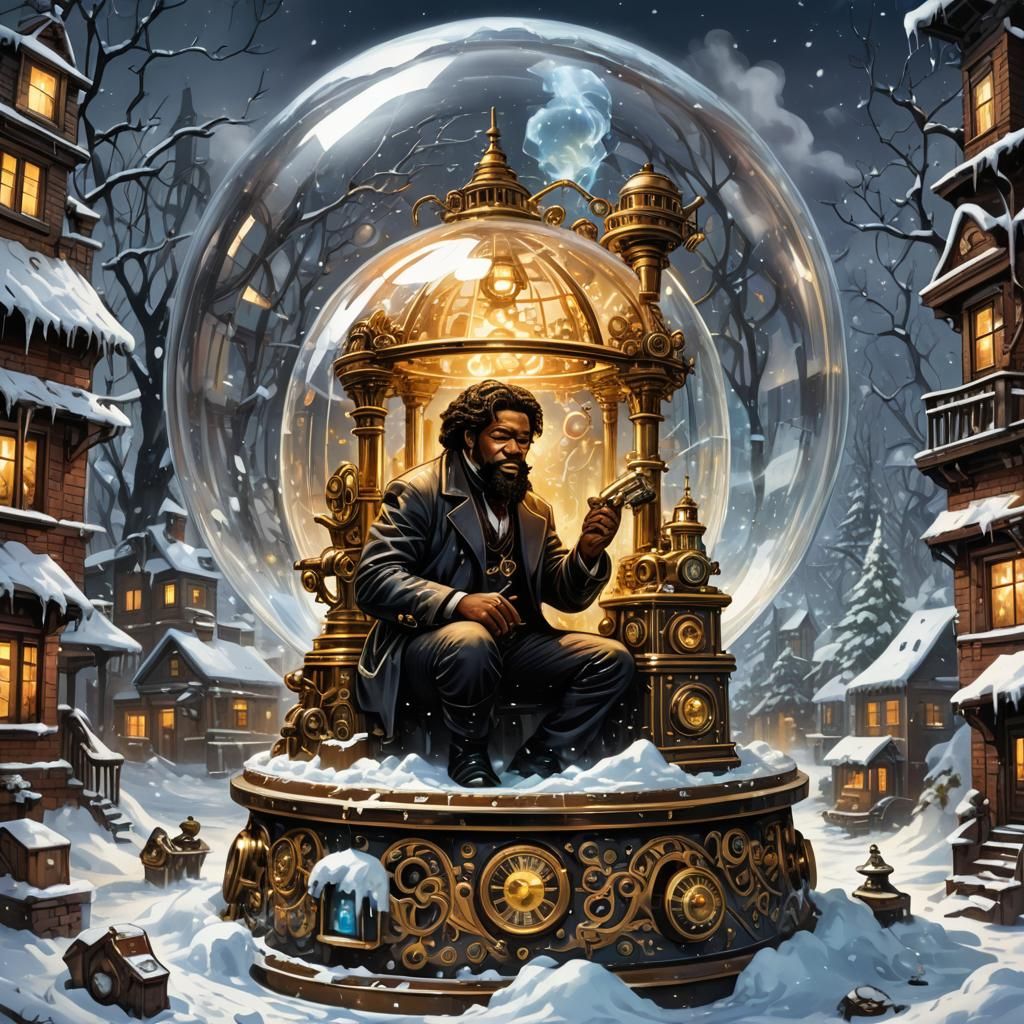 Barry White in Steampunk Snow Globe Art