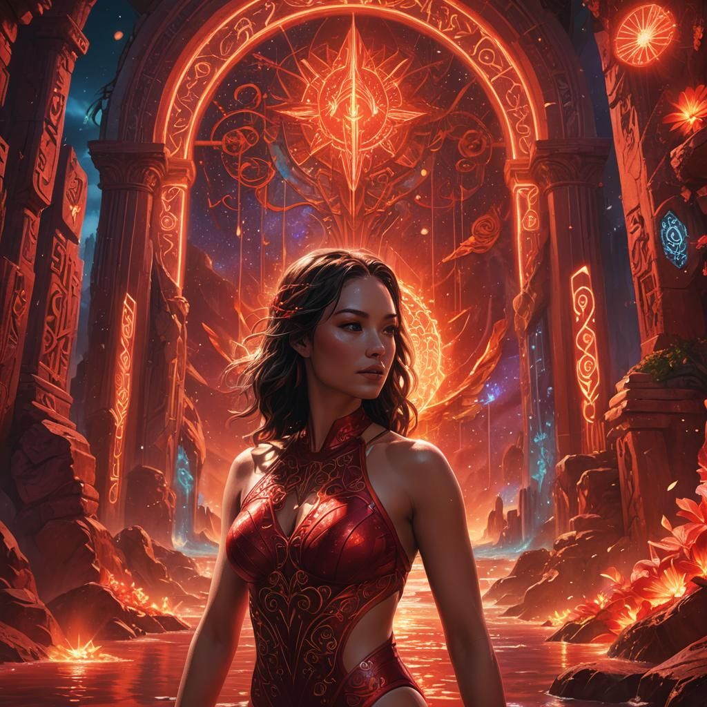 Fantasy Woman in Red Swimsuit, Digital Art