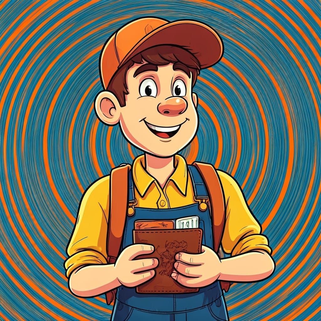 Cartoon Character with Passport in Vibrant Abstract Style