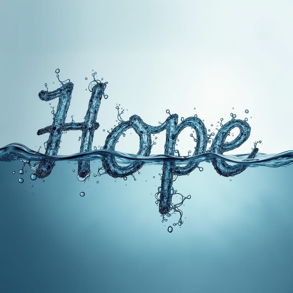 Calligraphic Word Hope Formed from Water
