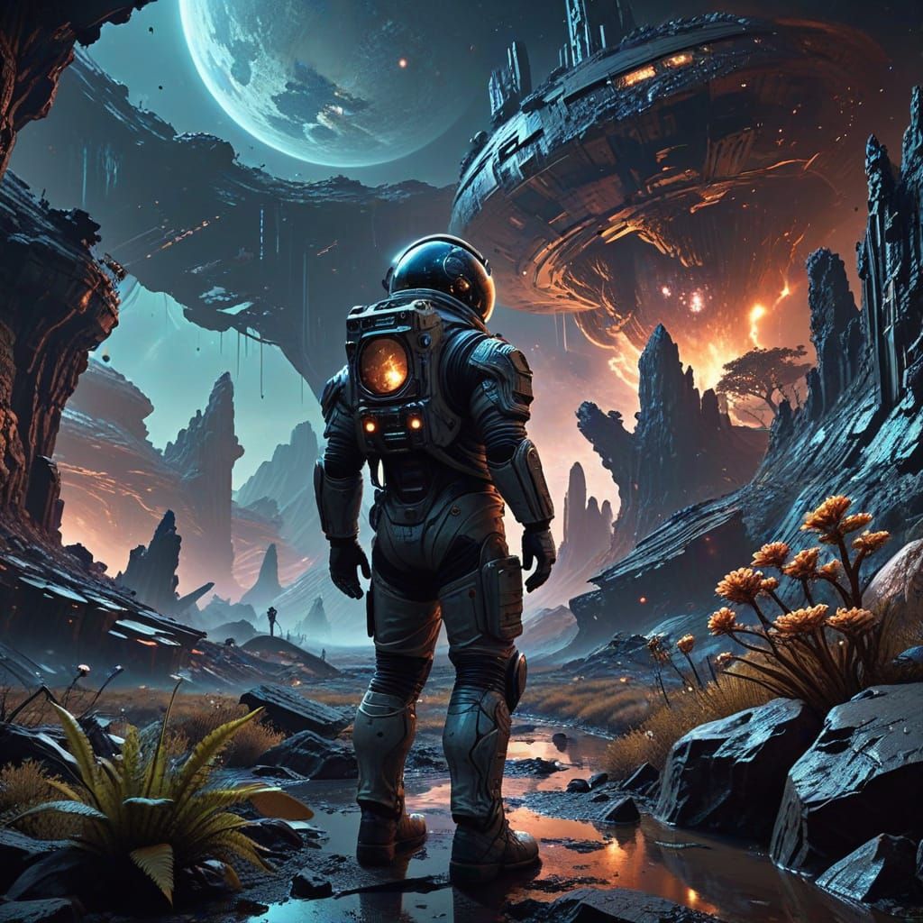 Astronaut on Alien Planet in Futuristic Style
