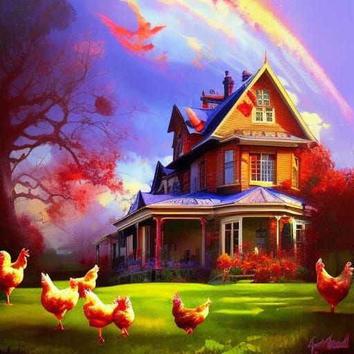 Victorian Farmhouse Scene with Animals