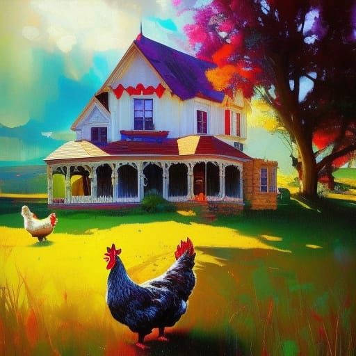 Victorian Farmhouse Scene with Animals