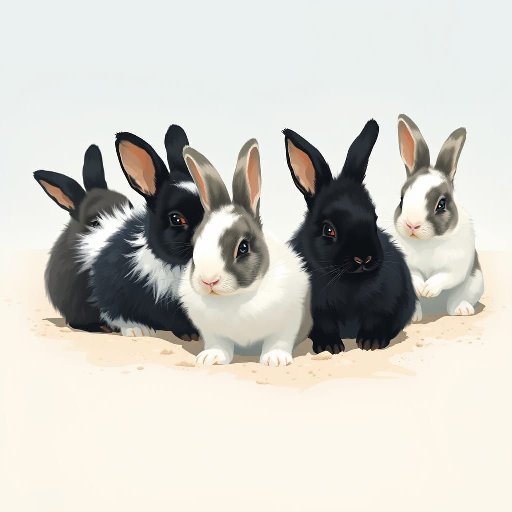 Fluffy Bunnies Enjoying a Beach Day in Pastel Art