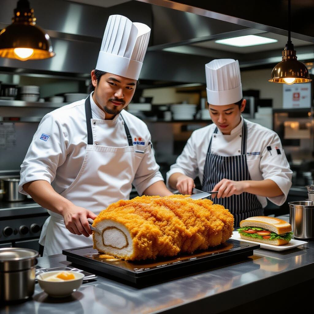 Tonkatsu Chef vs Sandwich Chef in Cyberpunk Style