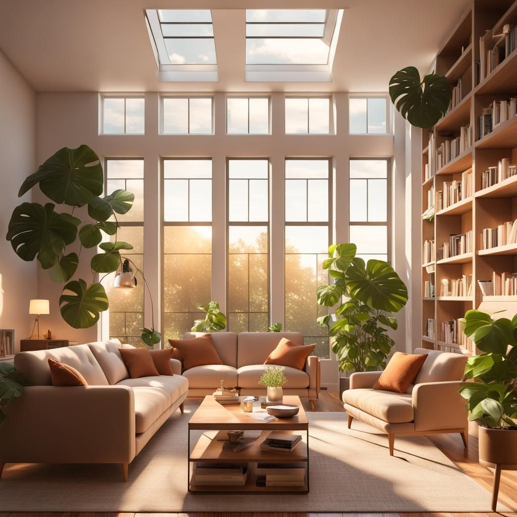 Warm and Cozy Living Room with Plants