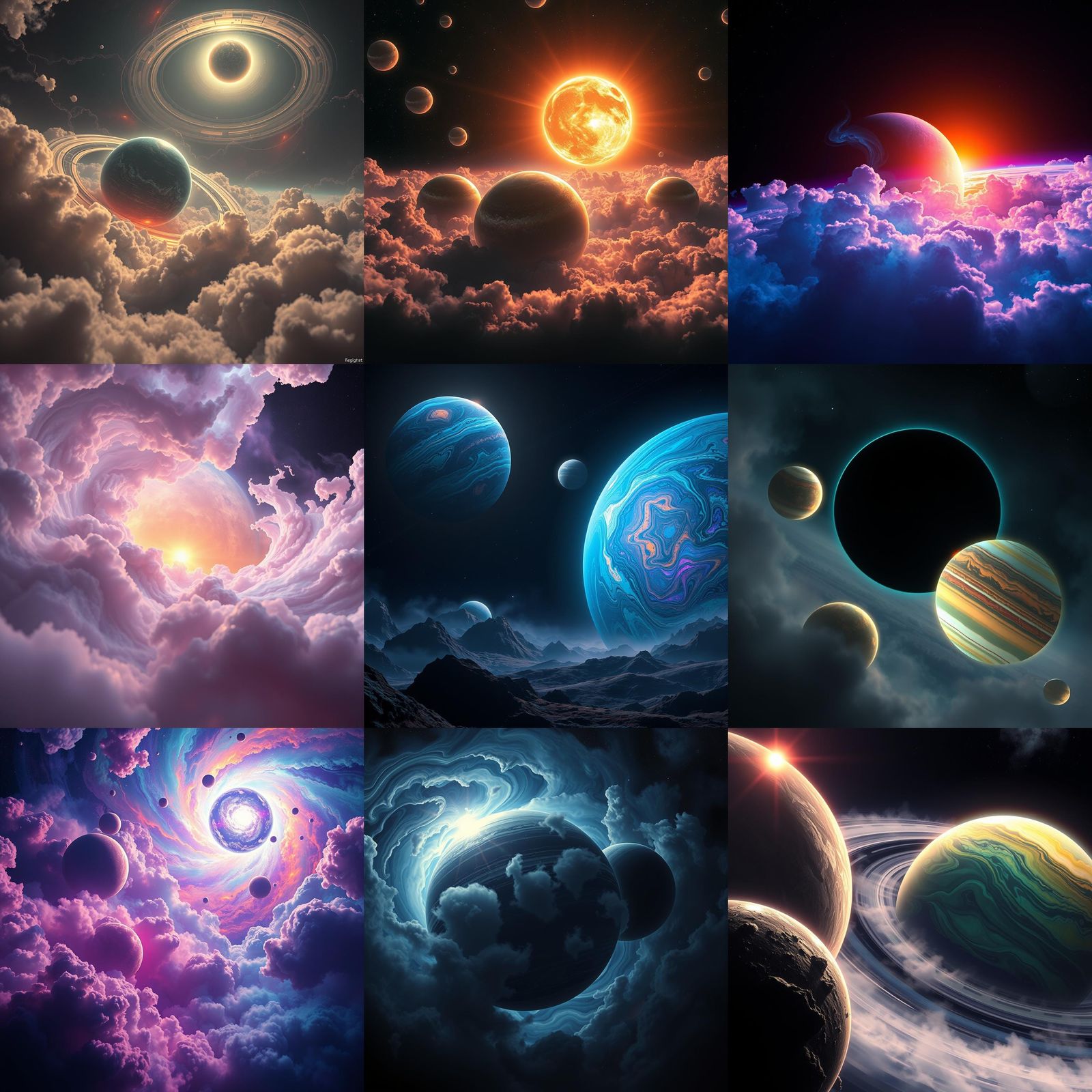 Iridescent Gas Giants Under Dark Star's Ultraviolet Light