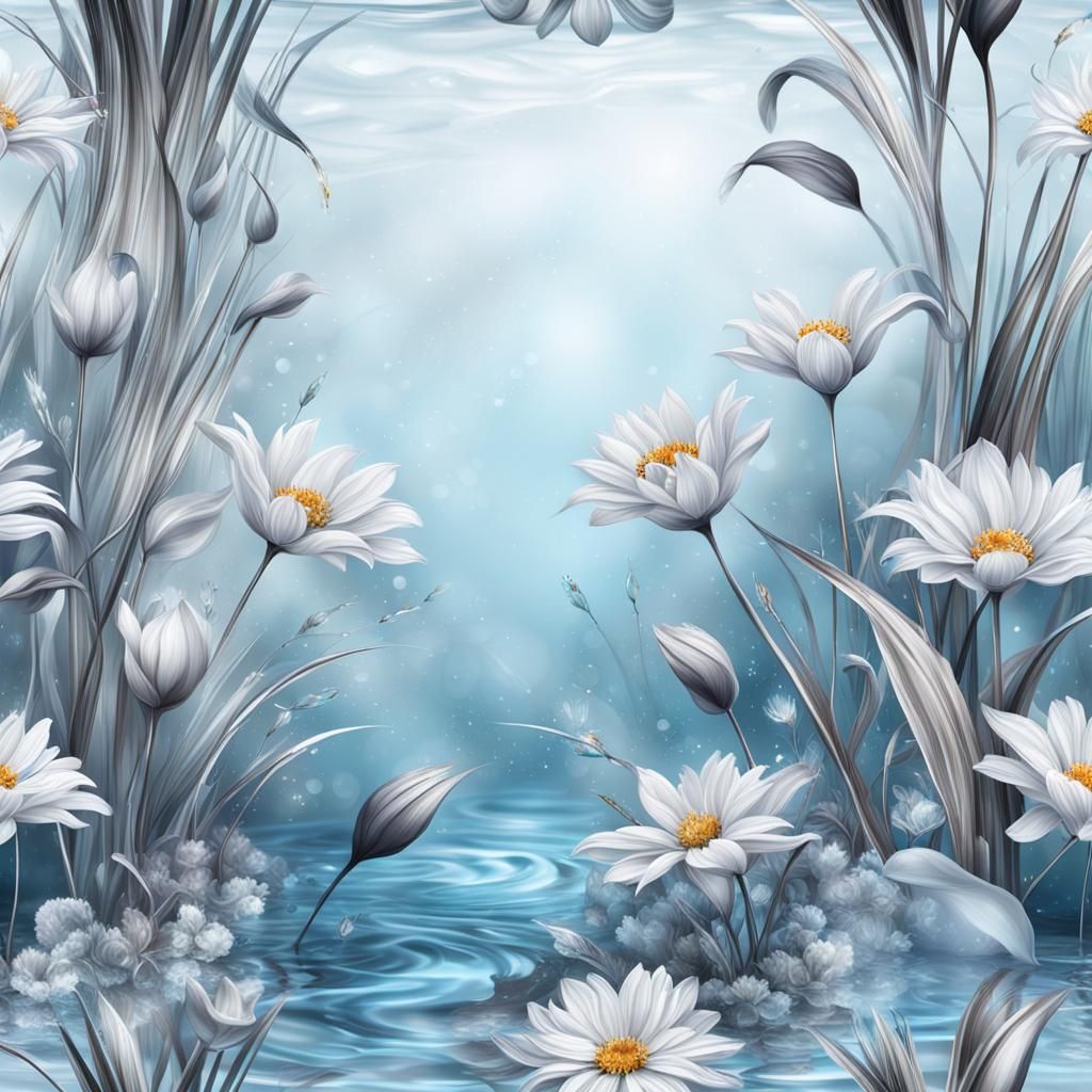 Fantasy Scene with Intricate Water and Floral Details