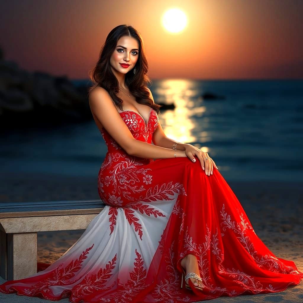 Radiant Woman in White Dress, Detailed Digital Art