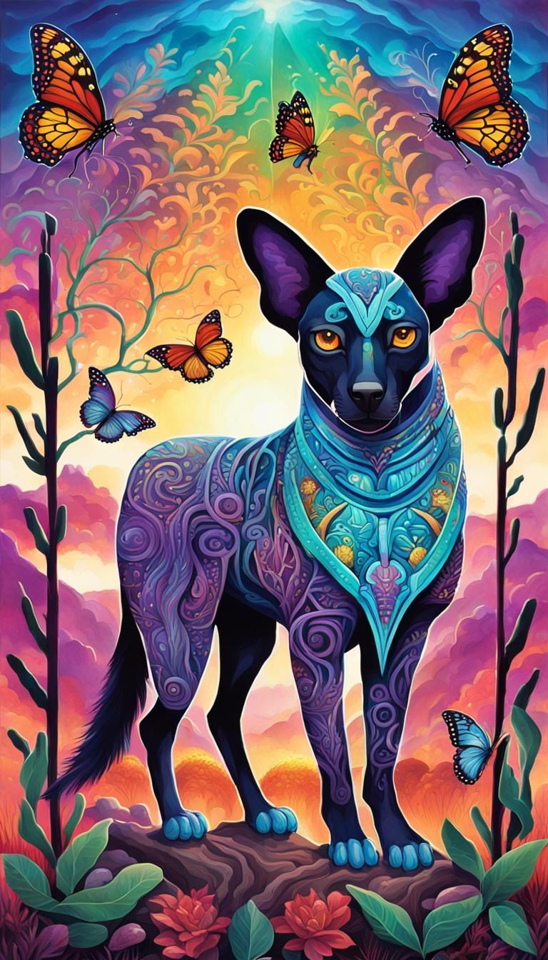 Majestic Xoloitzcuintle in Anime Fantasy Landscape