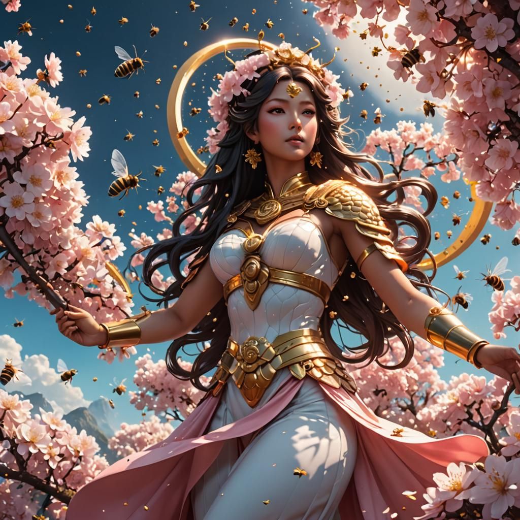 Goddess Bhramari Surrounded by Bees in 3D Anime