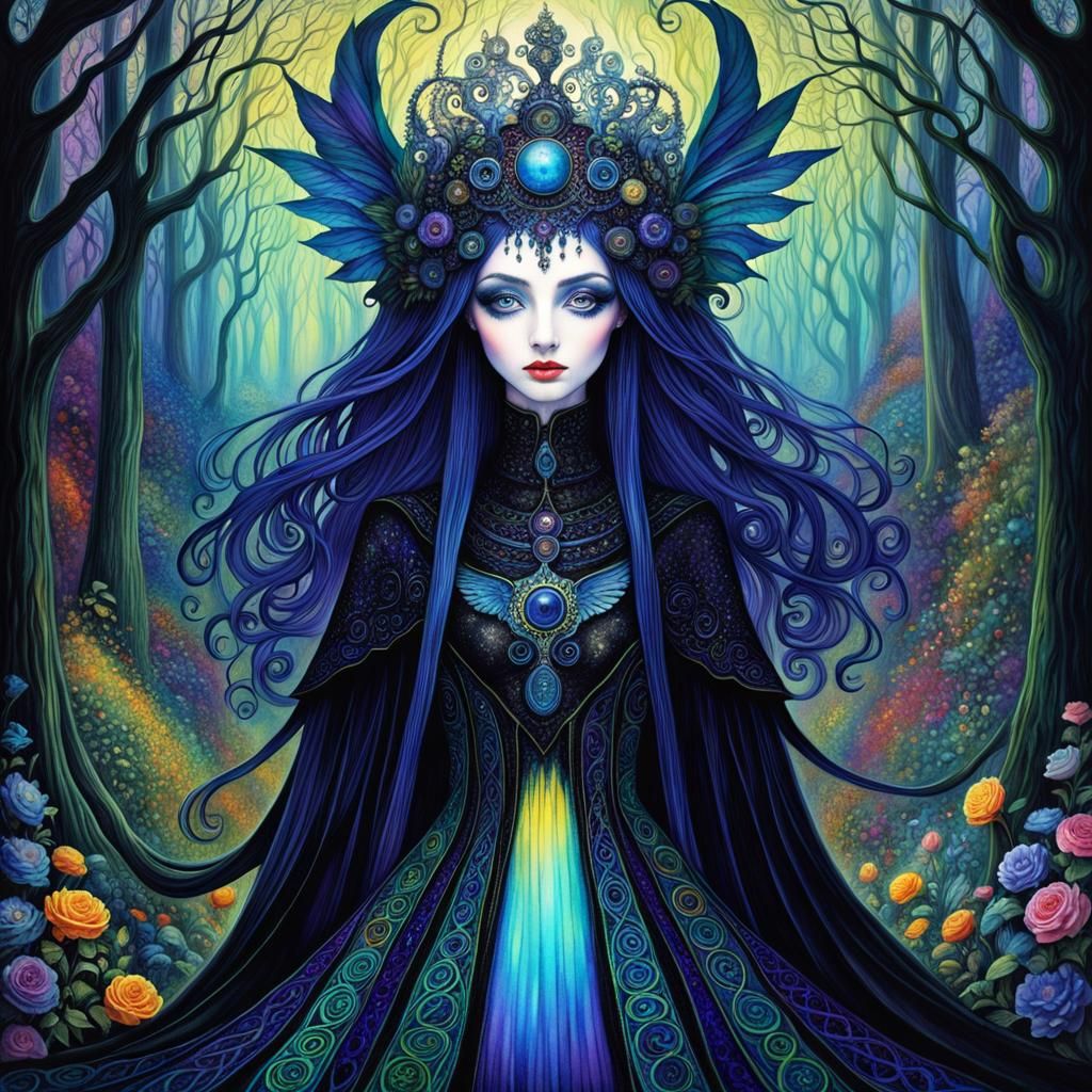 Celtic Banshee in Dark Forest, Art Nouveau Style