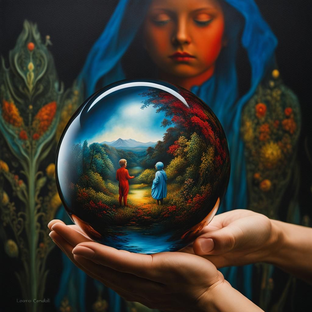 Glass Orb with Baby: Surreal Dark Fantasy Art