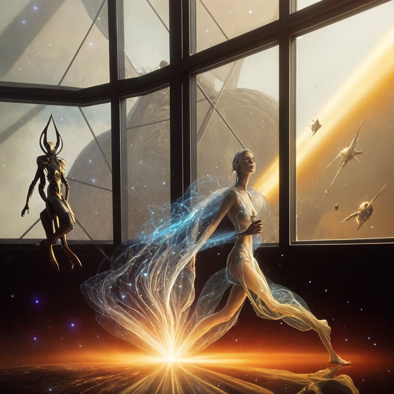 Holographic Alien Emerges in Surreal Celestial Art