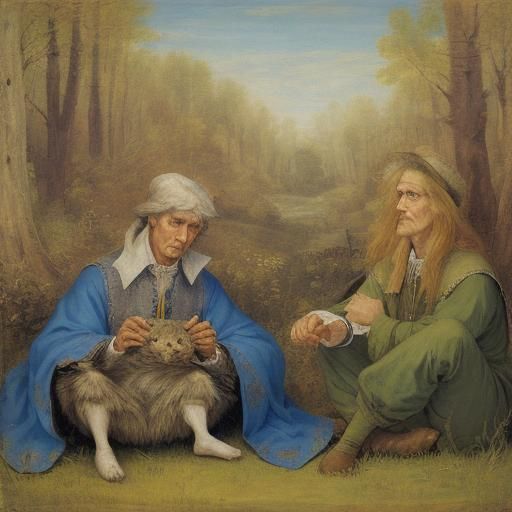Rabbit and Hedgehog Portrait in Classical Style
