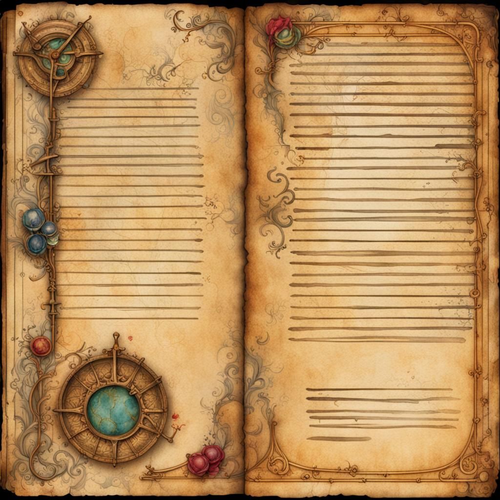 Vintage Grimoire Double Page with Mandrake Drawings