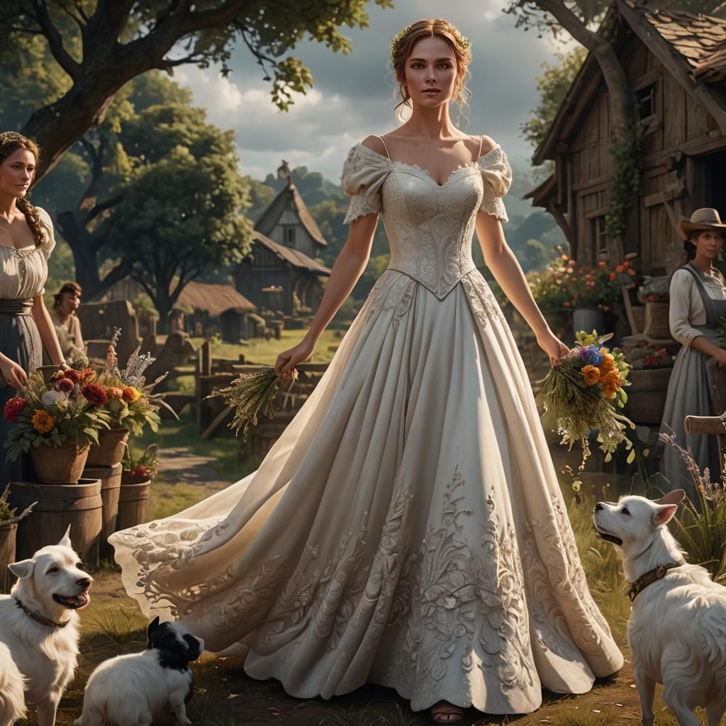 Farm Lady in Wedding Dress: Detailed Matte Painting