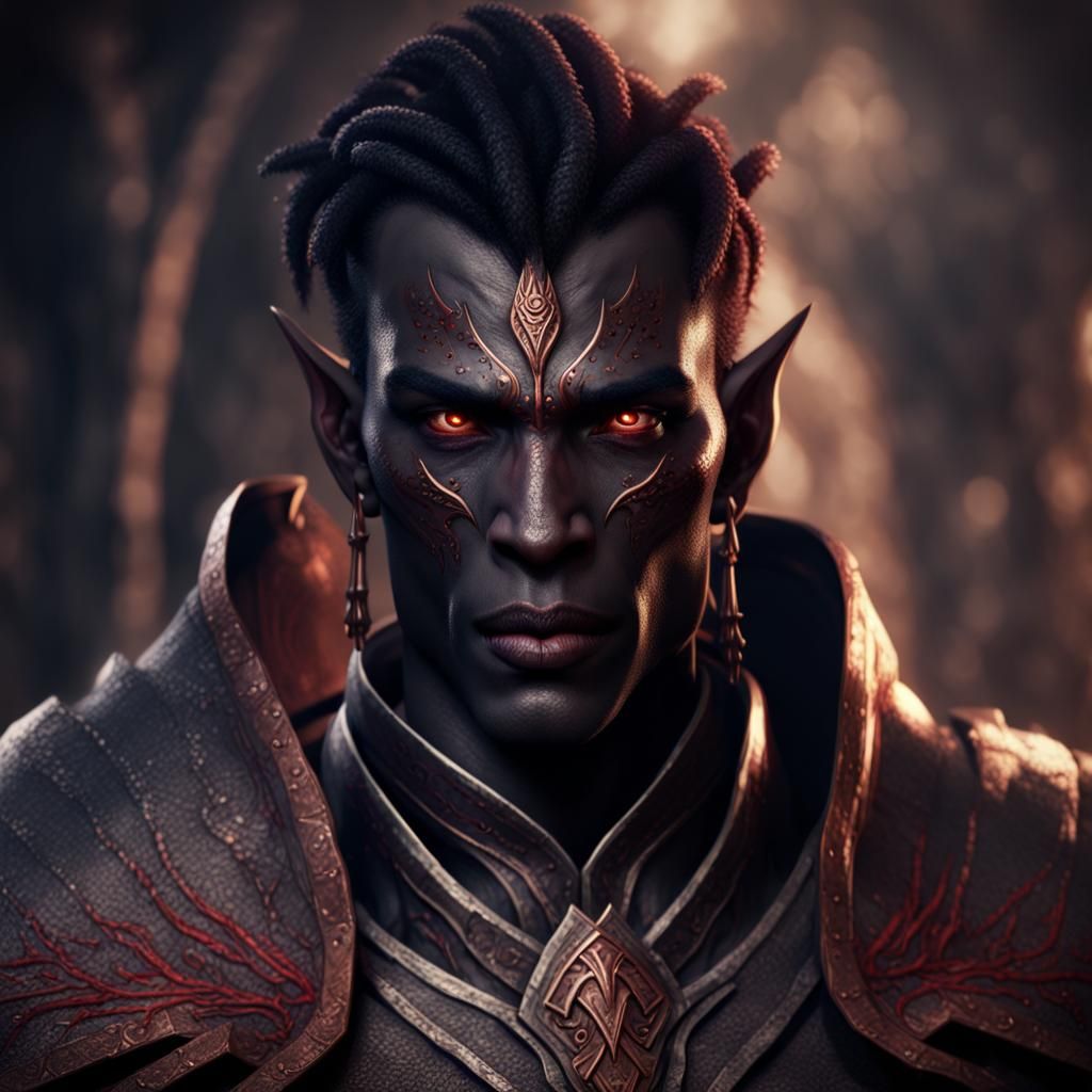 Dunmer Nightblade Character Portrait in Detailed Matte Style
