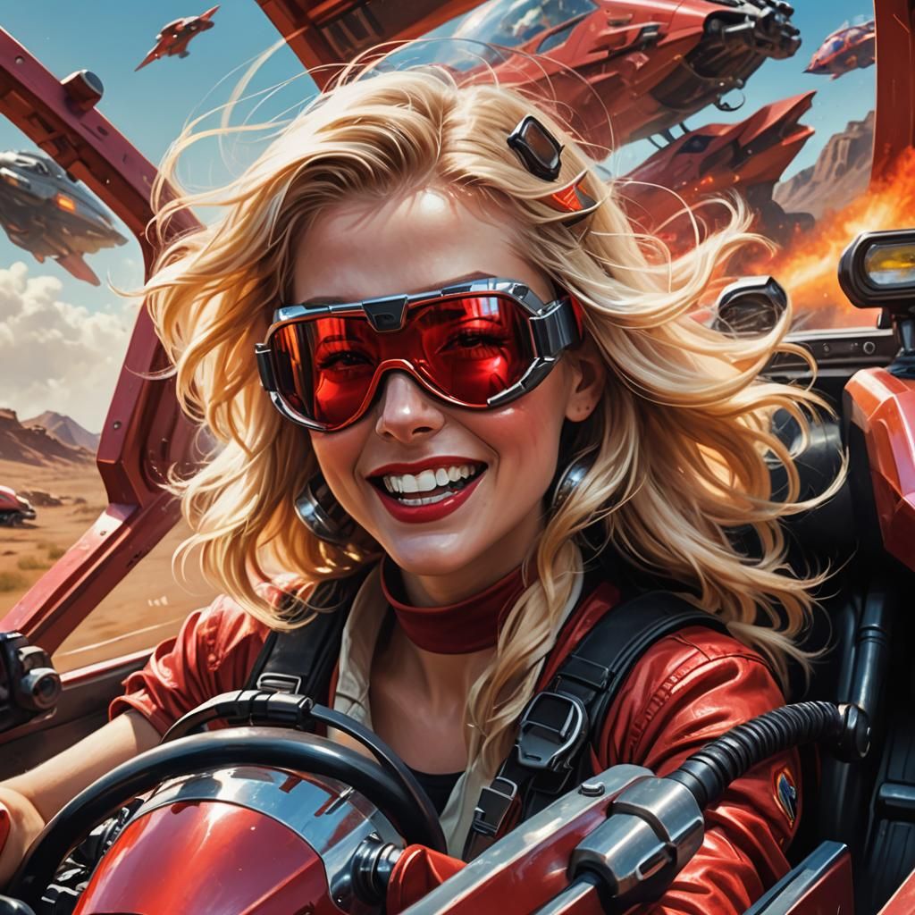 Woman in Red Speedster: Photorealistic Sci-Fi Art