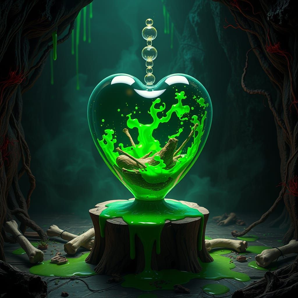 Dark Fantasy Heart in a Cavern of Poisonous Green