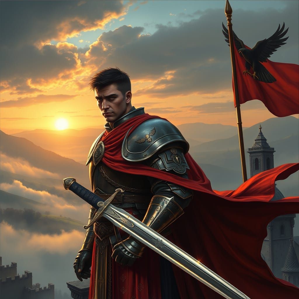 Imperial Warrior on Battlement at Dawn