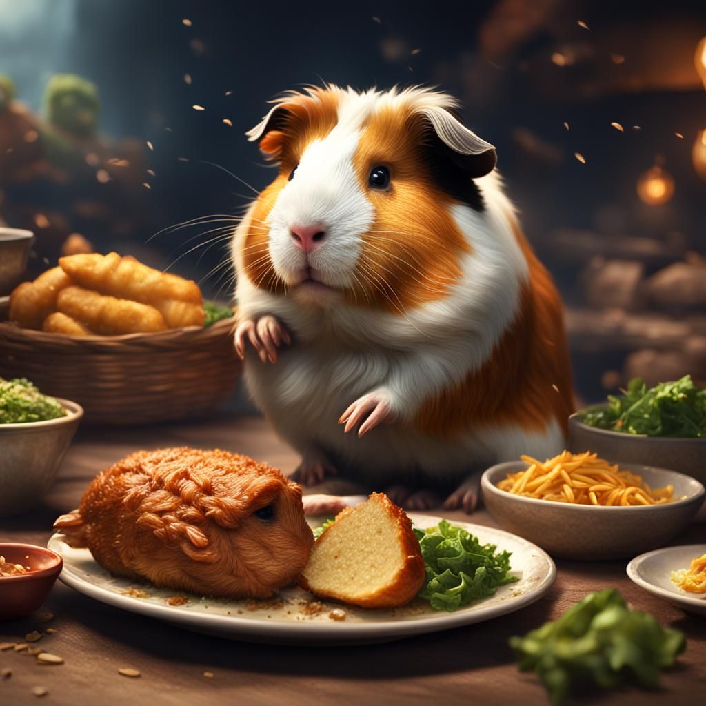 Guinea Pig Enjoying a Chicken Tender: Digital Painting