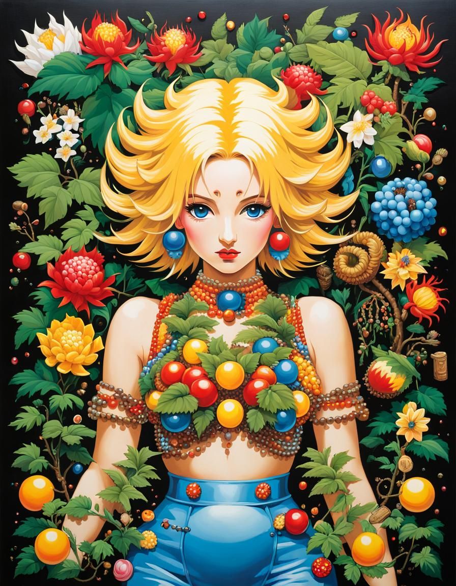 Botanical Urban Fantasy in 8-Bit Airbrush Style