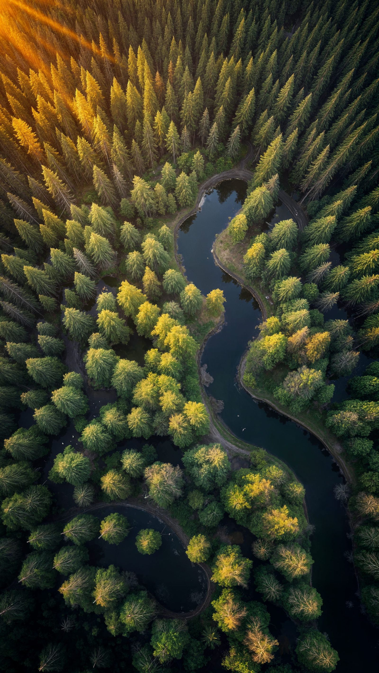 Overhead Forest View with Golden Hour Light