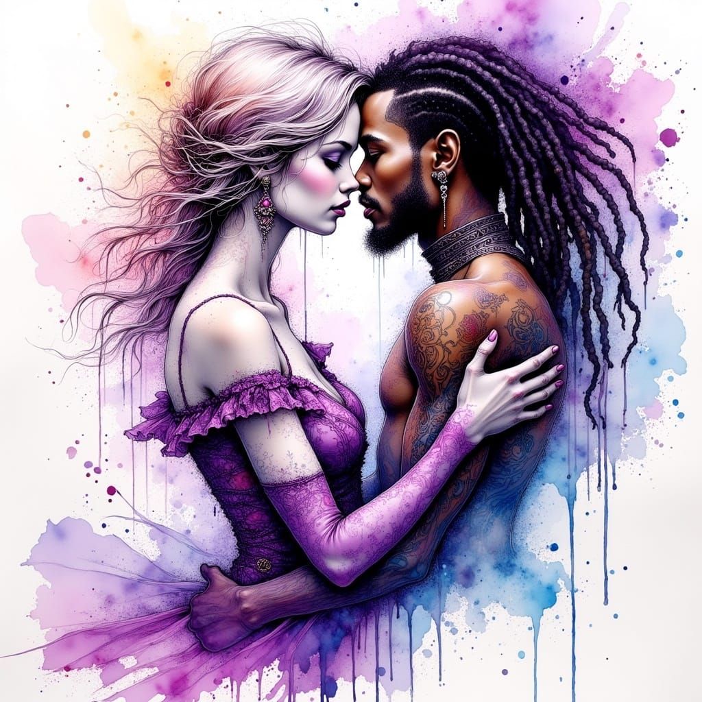 Romantic Ink Drawing of Interracial Couple in Ethereal Love ...