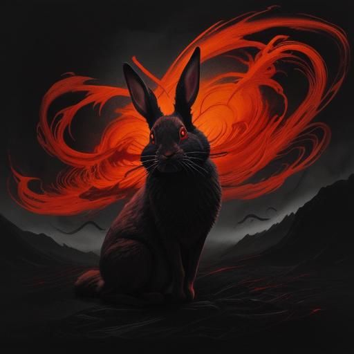 Eerie Red-Eyed Rabbit in Surreal Landscape